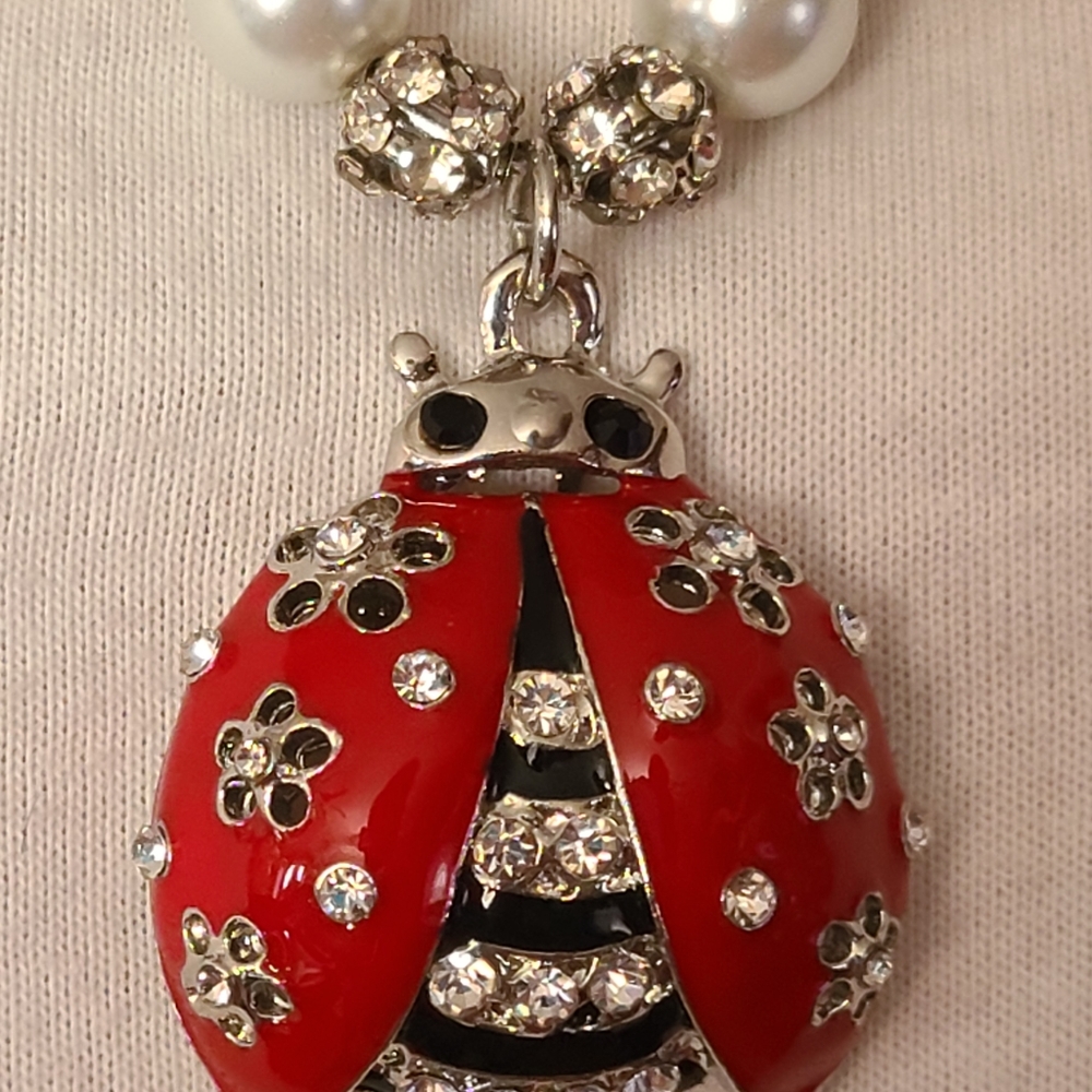 Ladybug Charm on Bead Necklace